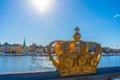 View of the old town gamla stan. Stockholm capital of Sweden. Panorama with crown. Royalty Free Stock Photo