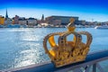 View of the old town gamla stan. Stockholm capital of Sweden. Panorama with crown.