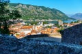 view of the old town of Kotor in Montenegro and the coast of the Bay of Kotor, the sea and medieval European architecture, city Royalty Free Stock Photo