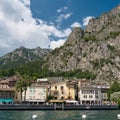 View of the old town of Limone Sul Garda from the water Royalty Free Stock Photo