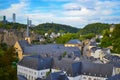 View of the old town of Luxembourg City, Luxembourg, with St. John Church church of St. John or St. Jean du Grund and the wall Royalty Free Stock Photo