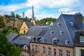 View of the old town of Luxembourg City, Luxembourg, with St. John Church church of St. John or St. Jean du Grund and the wall Royalty Free Stock Photo
