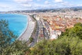 View of Old Town Nice, France, the beach and promenade from Castle Hill Royalty Free Stock Photo