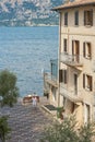 View from the old town past a hotel on Lake Garda near Malcesine in Italy Royalty Free Stock Photo