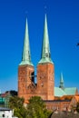 View of the Old Town pier architecture in Lubeck, Germany Royalty Free Stock Photo