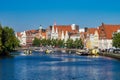 View of the Old Town pier architecture in Lubeck Germany