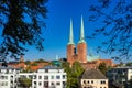 View of the Old Town pier architecture in Lubeck, Germany Royalty Free Stock Photo