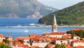 View of the old town and the pier of St. Nicholas island. Budva. Montenegro