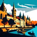 View of the old town of Prague. Czech Republic. Vector illustration. generative AI