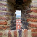 View through an embrasure at Prague Castle Royalty Free Stock Photo