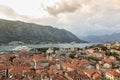 View of old town roofs in a Bay of Kotor from Lovcen mountain in Royalty Free Stock Photo