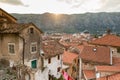 View of old town roofs in a Bay of Kotor from Lovcen mountain in Royalty Free Stock Photo