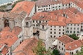 View of old town roofs in a Bay of Kotor from Lovcen mountain in Royalty Free Stock Photo