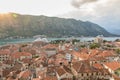 View of old town roofs in a Bay of Kotor from Lovcen mountain in Royalty Free Stock Photo