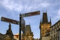 Information street sign in Prague. In the background could see the old city . Prague. Czech Republic. Royalty Free Stock Photo