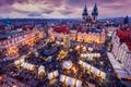 View of the old town square of Prague, Czech Republic, during winter time with the traditional Christmas Market