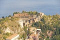 View of the Old Town of Taormina, the Sea and the Greek Theater. The island of Sicily, Italy Royalty Free Stock Photo