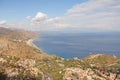 View of the Old Town of Taormina and the Sea. The island of Sicily, Italy Royalty Free Stock Photo