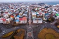 View of Old Town from top of church tower at dusk, Reykjavik