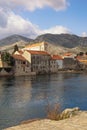 View of Old Town of Trebinje on bank of Trebisnjica river on sunny winter day. Bosnia and Herzegovina