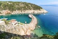 View from the old town of Vrbnik to harbour and beach on dalmatian coastline of adriatic sea, Island Krk, Croatia Europe Royalty Free Stock Photo