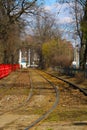 View of the old tram tracks in the city Royalty Free Stock Photo