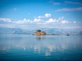 The old Venetian fortress and old prison, Bourtzi at the sea. Argolis bay, Nafplio - Greece