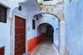 View of the old walls of Tetouan Medina quarter in Northern Morocco. A medina is typically walled, with many narrow and maze-like Royalty Free Stock Photo