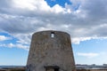 View of old windmill ruins on the coast of Murcia at sunset