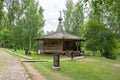 View of the old wooden houses in the park of Russian art in Kostroma, photo was taken on a cloudy summer day Royalty Free Stock Photo