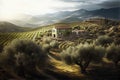 View of olive tree fields and countryside Royalty Free Stock Photo