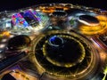 View of the Olympic Park in Sochi, Fisht Stadium, and the Olympic torch at night Royalty Free Stock Photo