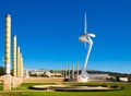 View of Olympic Ring on Montjuic hill with tower Torre Calatrava, Barcelona Royalty Free Stock Photo