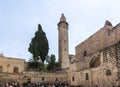 View of the Omar Mosque from the courtyard of the Church of the Holy Sepulchre in the Old City in Jerusalem, Israel Royalty Free Stock Photo