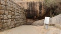 View of Onake Obavvuna Kindi and tourist going in the cave, Elesuttina Kote or Chitradurga fort Royalty Free Stock Photo