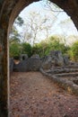 View through one of the archways at the Gedi ruins complex in Watamu