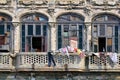 View of one of the balconies in a residential building in Old Havana. Cuba Royalty Free Stock Photo