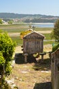 View on one of the horreos in Combarro, Galicia, Spain