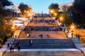 Potemkin Stairs in Odessa at dusk with light, Ukraine