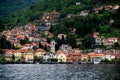 View of one of the many small towns on Lake Como (Italy) with a church in the foreground