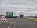 A view of one of the Quays at the Marine Terminal in Den Haag in Amsterdam, with Ships, Drums and other equipment visible.
