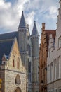 View of one street with old neogothical buildings in Bruges, Belgium Royalty Free Stock Photo