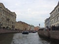 View of one of the tributaries of the Neva River. Famous water canals of St. Petersburg Royalty Free Stock Photo