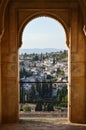 View onto the Albaycin from inside a Building in the Generalife Gardens, Granada, Spain Royalty Free Stock Photo