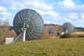 TV uplink satellites in a field in England