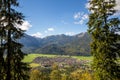 View onto farchant village mountains alps