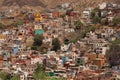 View onto a neighbourhood in Guanajuato with its colorful houses and an entrance to its famous tunnel system, Mexico Royalty Free Stock Photo