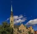 Oscarskyrkan or Oscar's Church in the Ostermalm district with traditional buildings in the background, Stockholm, Sweden