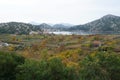 View onto the river and hills near Ploce in mist