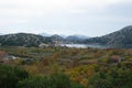 View onto the river and hills near Ploce in mist